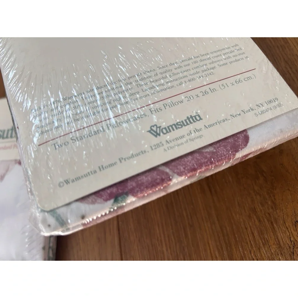 4 Vintage Wamsutta Pillowcases Standard Pink Green Floral No-Iron NEW 180 TC